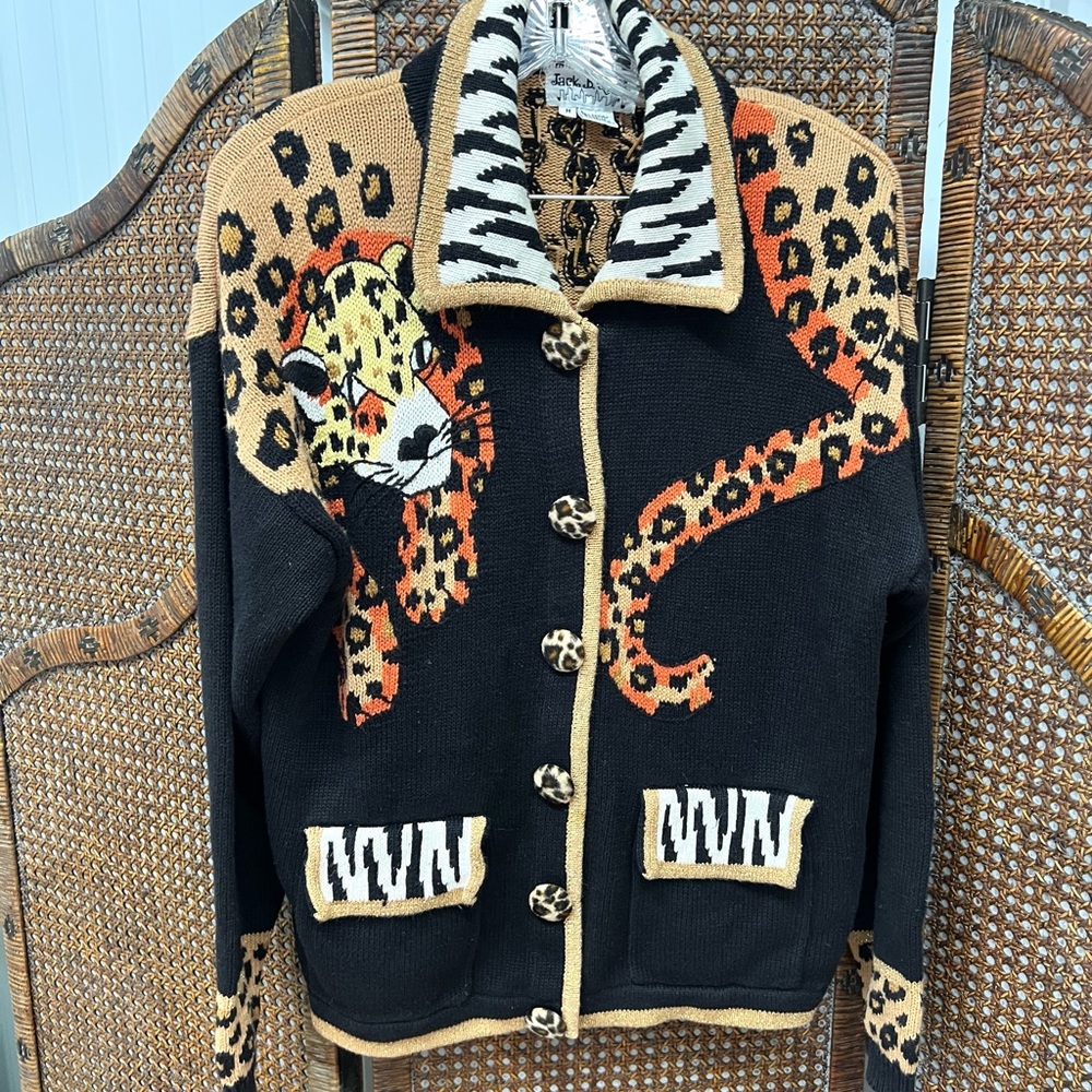 Jack B. Quick cardigan sweater animal print leopard medium